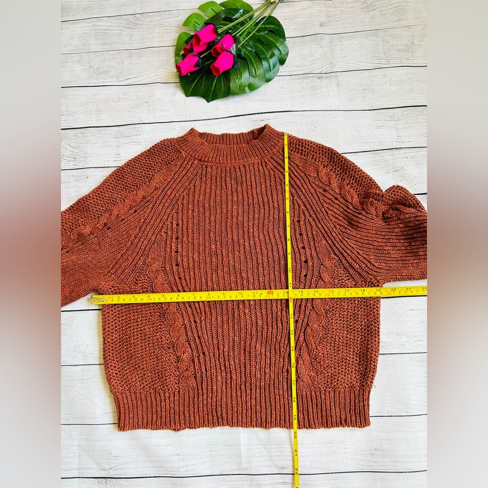 American Eagle Women’s Brown Cable Knit Ribbed Puff Sleeve Sweater S - Picture 8 of 8